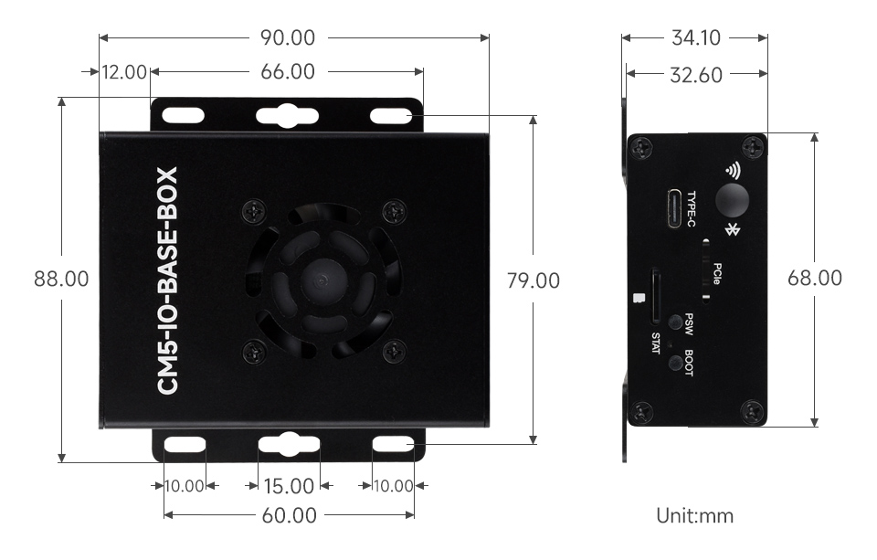 Mini Base Board (A) with metal case, outline dimensions