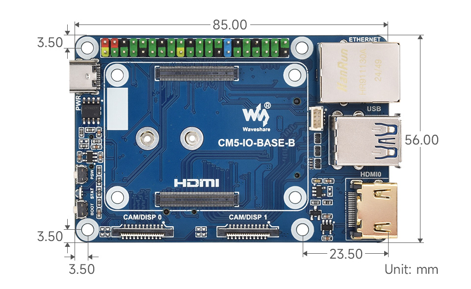 Mini Base Board (B) designed for CM 5, outline dimensions