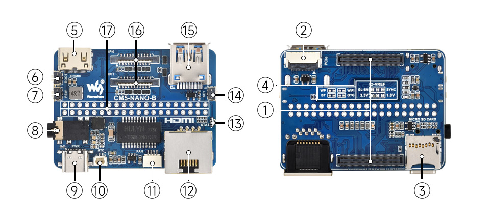 Nano Base Board (B) for Raspberry Pi Compute Module 5, onboard components