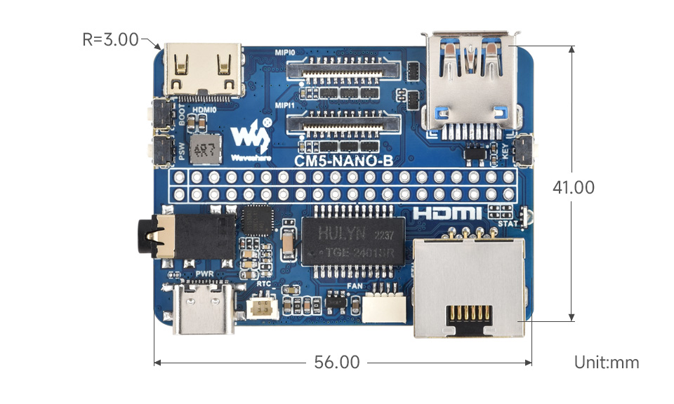 Nano Base Board (B) for Raspberry Pi Compute Module 5, outline dimensions