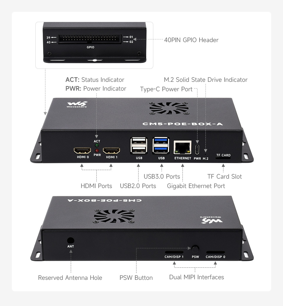 Compute Module 5 PoE Base Board, optional for metal case