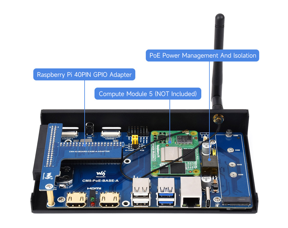 Compute Module 5 PoE Base Board, suitable for all variants of Compute Module 5