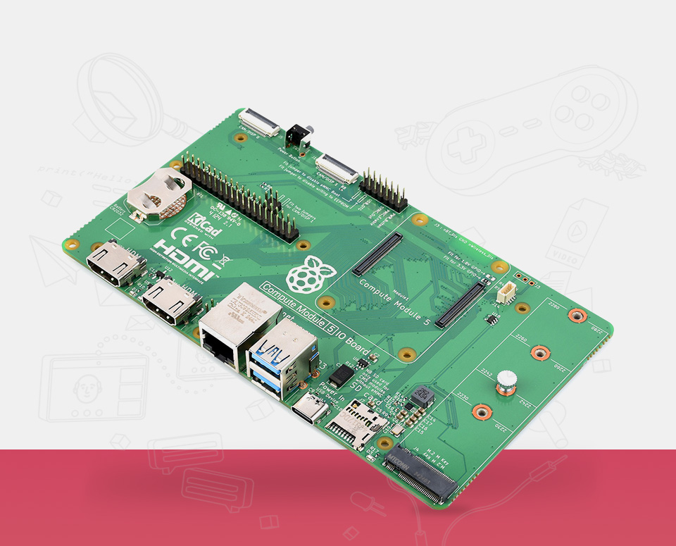 Raspberry Pi Compute Module 5 IO Board, front view