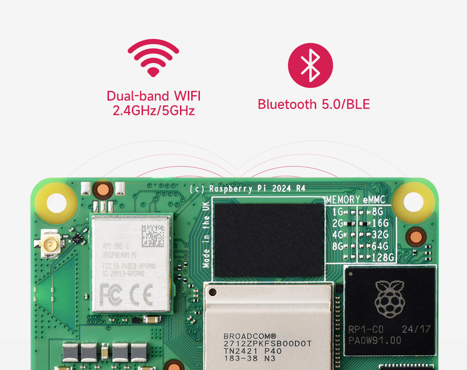 Raspberry Pi Compute module 5, optional for WIFI and Bluetooth5.0 BLE radio module