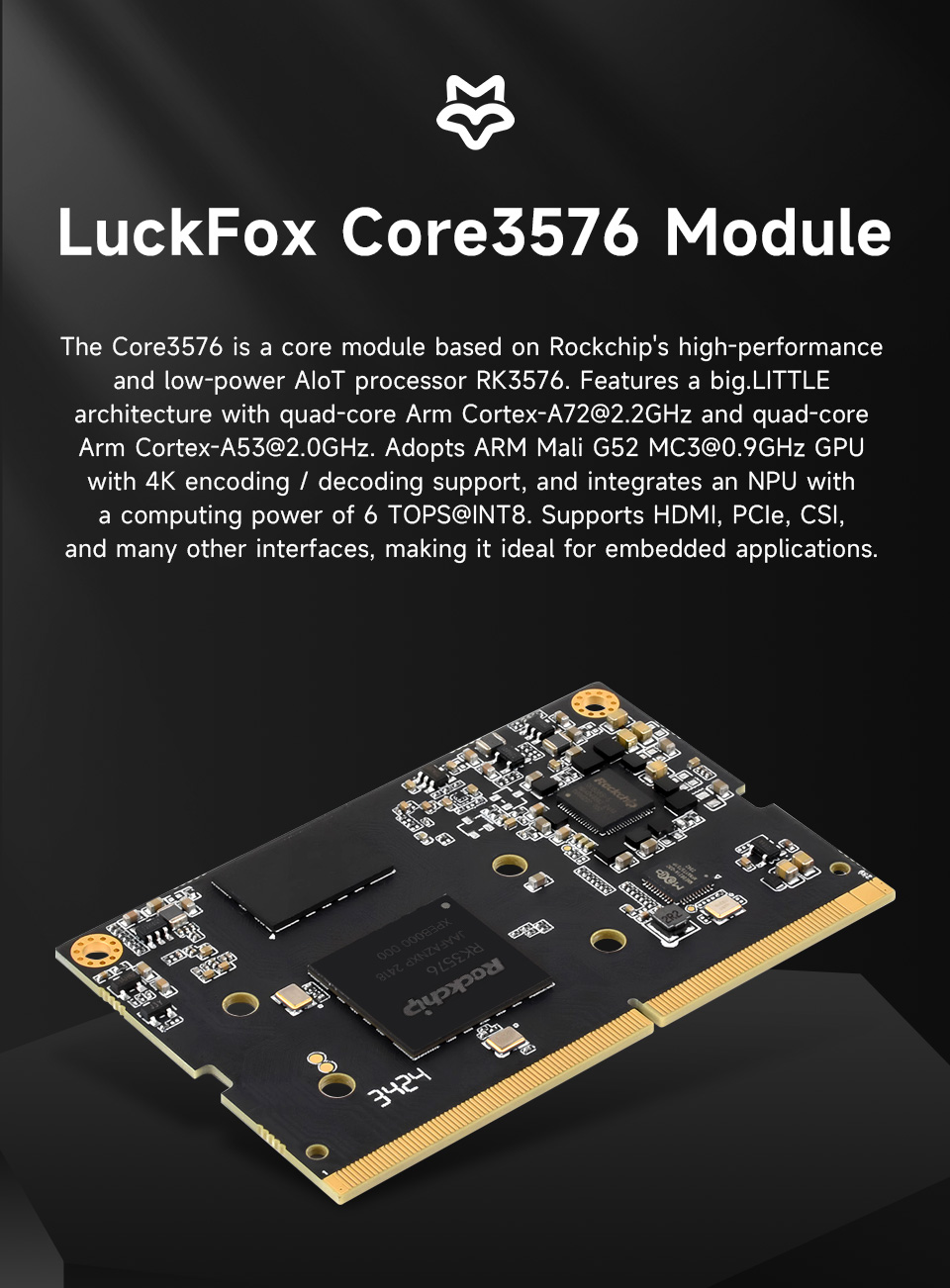 Luckfox Core3576 Module, front view