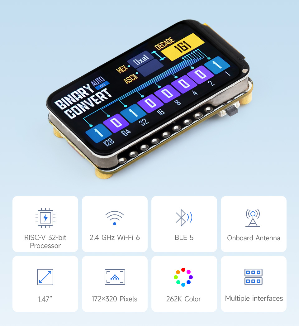 ESP32-C6 LCD 1.47, front view and features