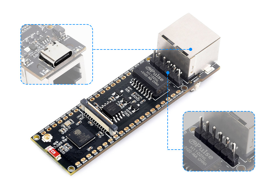 ESP32-S3 ETH development board, supports two power supply methods