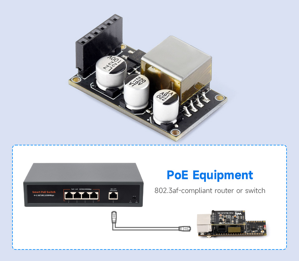 ESP32-S3 ETH development board, optional for PoE module