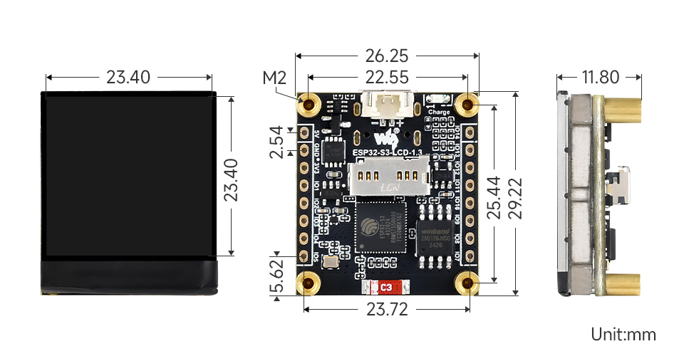 ESP32-S3-LCD-1.3, outline dimensions