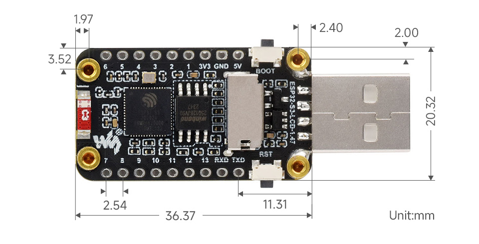 ESP32-S3 LCD 1.47, outline dimensions