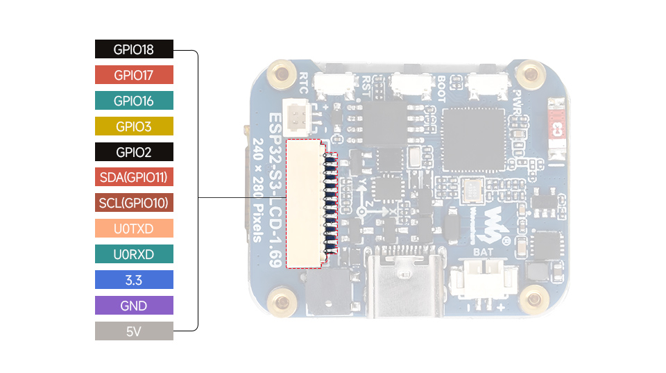ESP32-S3 1.69inch display development board, pin definition