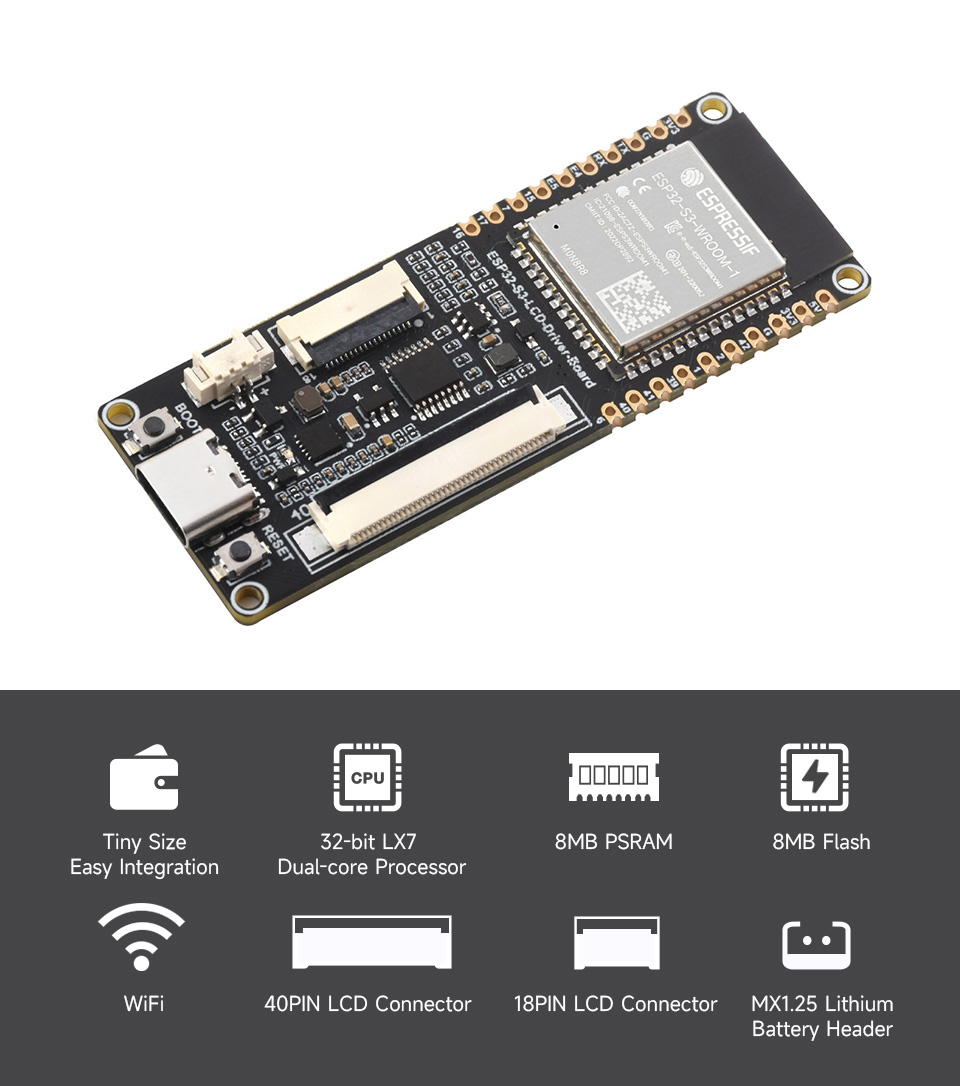 ESP32-S3 LCD Driver Board, front view and features