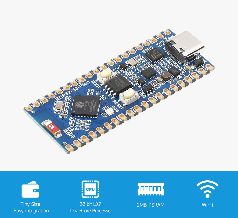 ESP32-S3 Microcontroller, 2.4 GHz Wi-Fi Development Board, dual