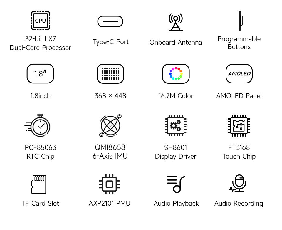 ESP32-S3 1.8inch touch display development board, features