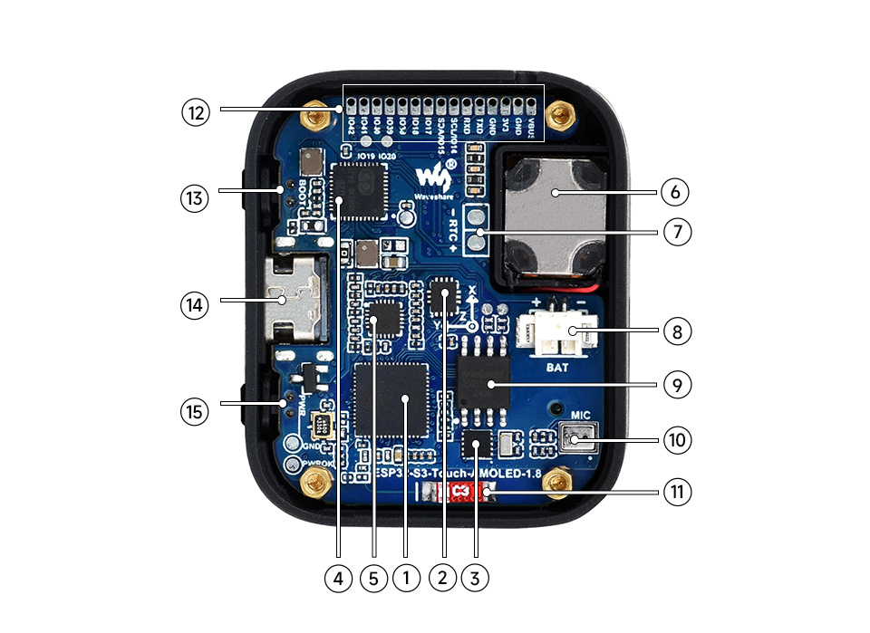 ESP32-S3 1.8inch touch display development board, onboard components