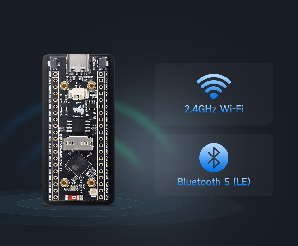 ESP32-S3 Touch AMOLED 1.91, with Wi-Fi and BLE 5 support