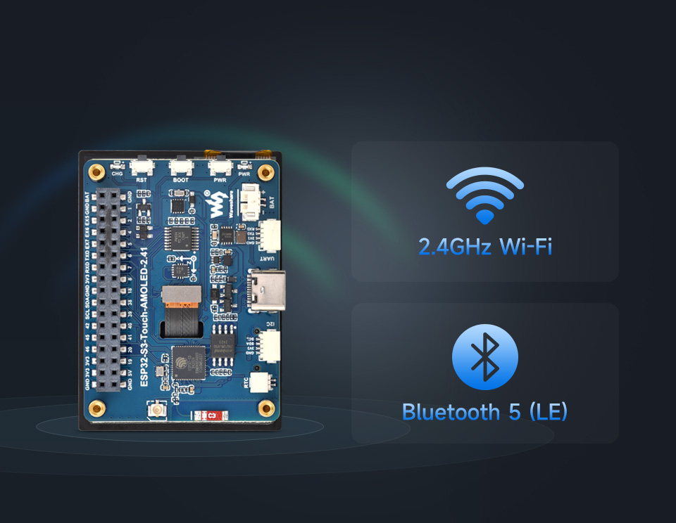 ESP32-S3 Touch AMOLED 2.41, with Wi-Fi and BLE 5 support