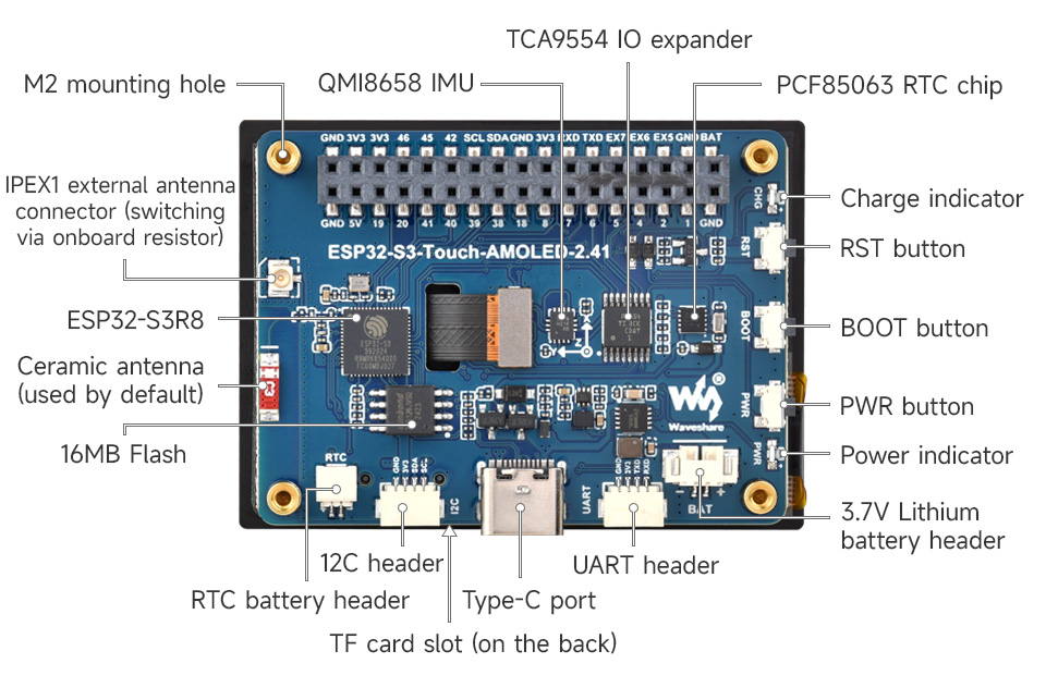 ESP32-S3-Touch-AMOLED-2.41, onboard components