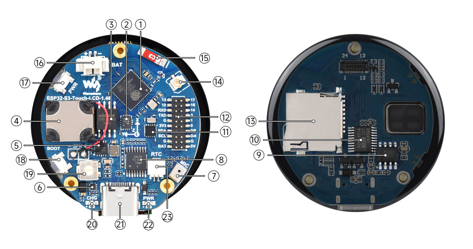 ESP32-S3 Touch LCD 1.46, onboard components