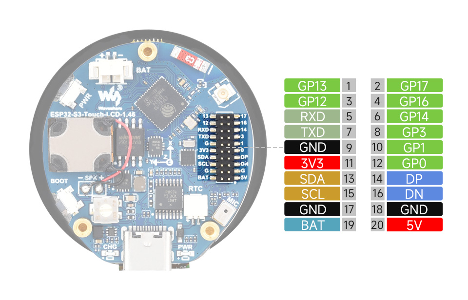 ESP32-S3 Touch LCD 1.46, supports multiple peripherals