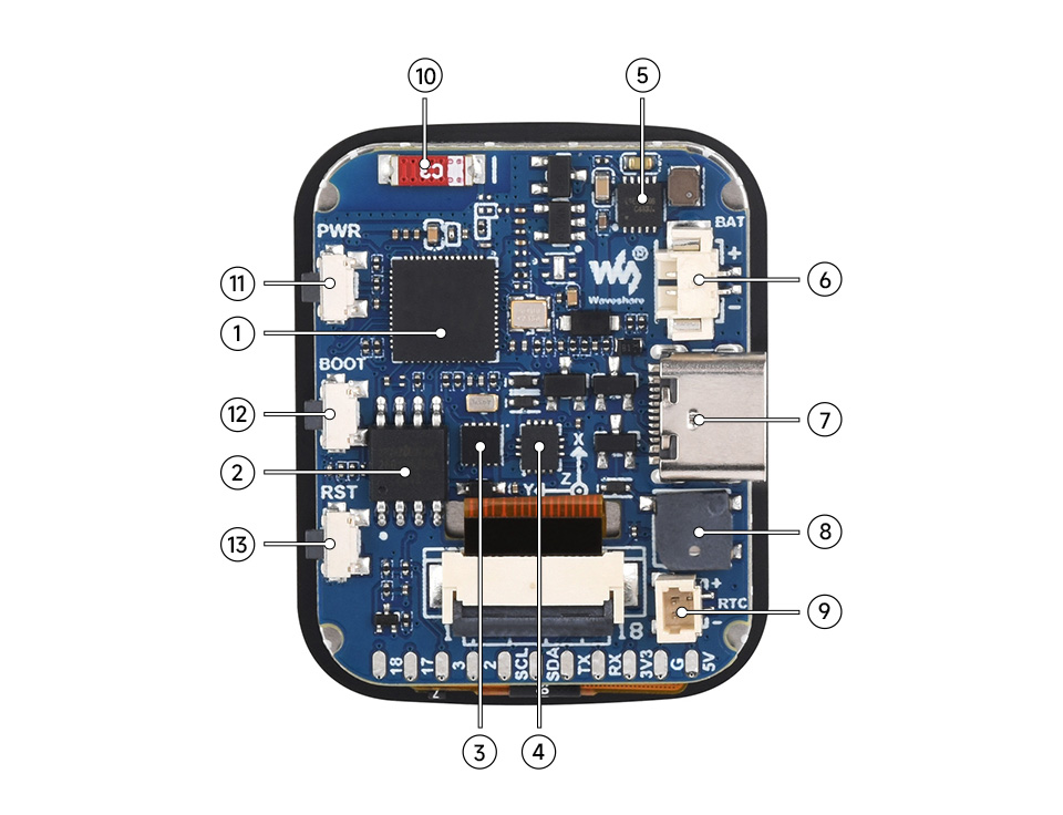 ESP32-S3 1.69inch touch display development board, onboard components