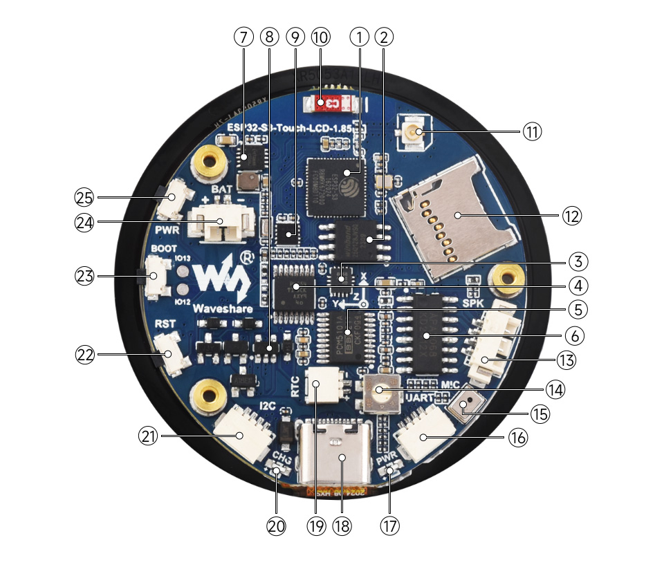 ESP32-S3 Touch LCD 1.85, onboard components