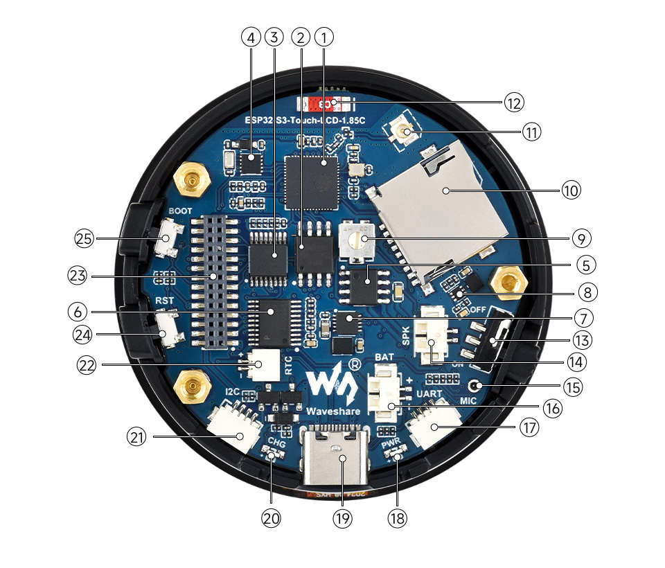 ESP32-S3 Touch LCD 1.85, onboard components