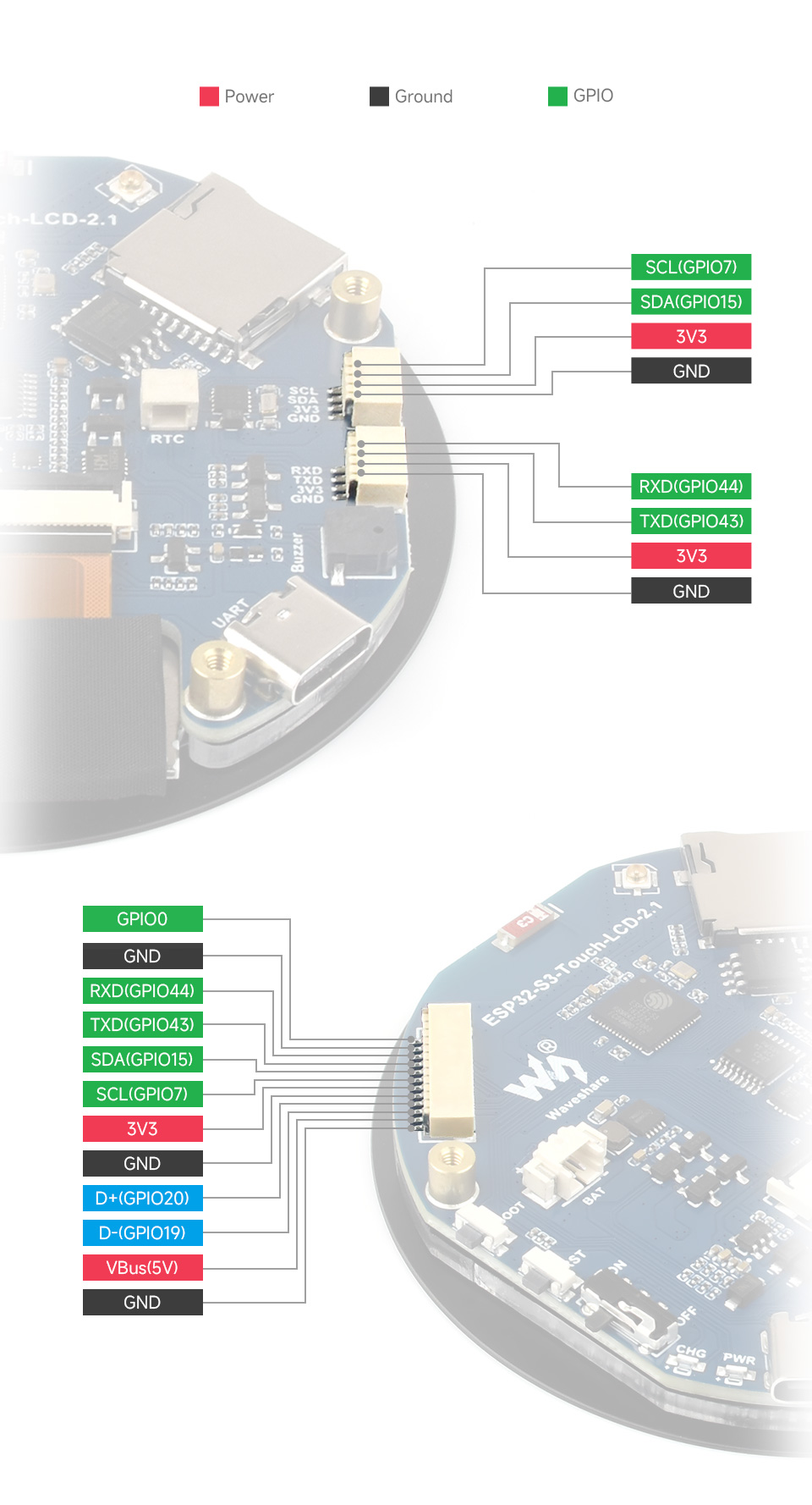 ESP32-S3 2.1inch Touch LCD, supports multiple peripherals