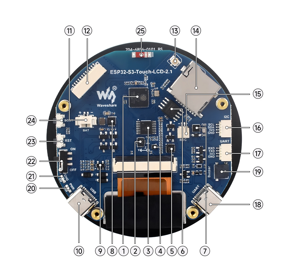 ESP32-S3 2.1inch Touch LCD, onboard components