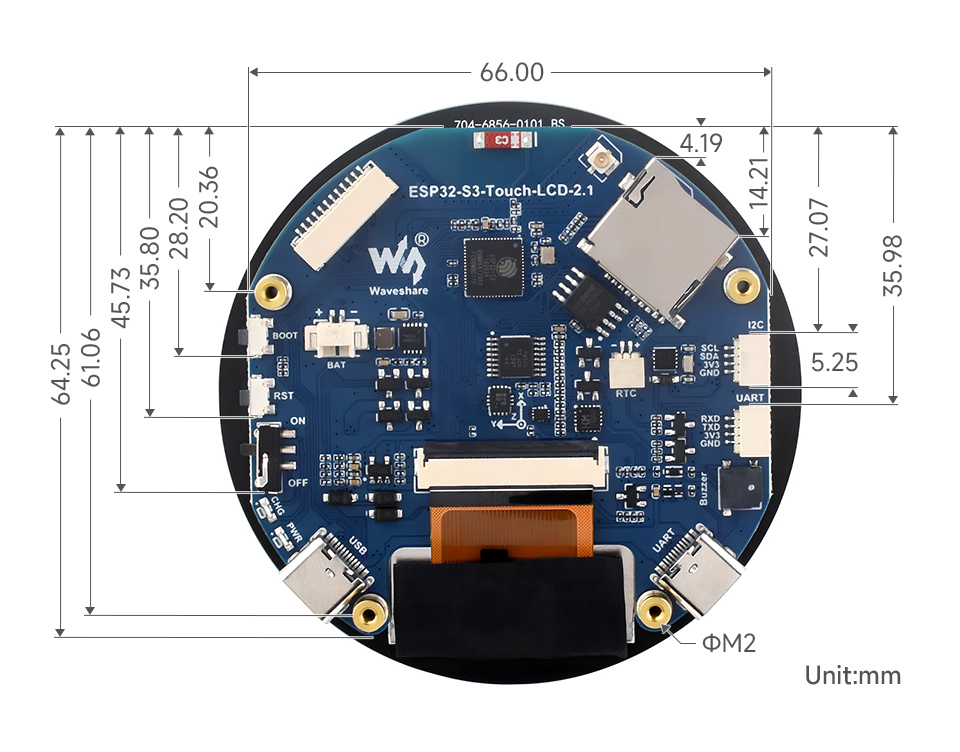 ESP32-S3 2.1inch Touch LCD, outline dimensions