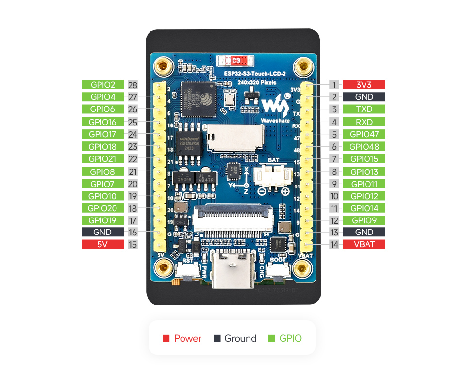 ESP32-S3 2inch touch display development board, pin definition