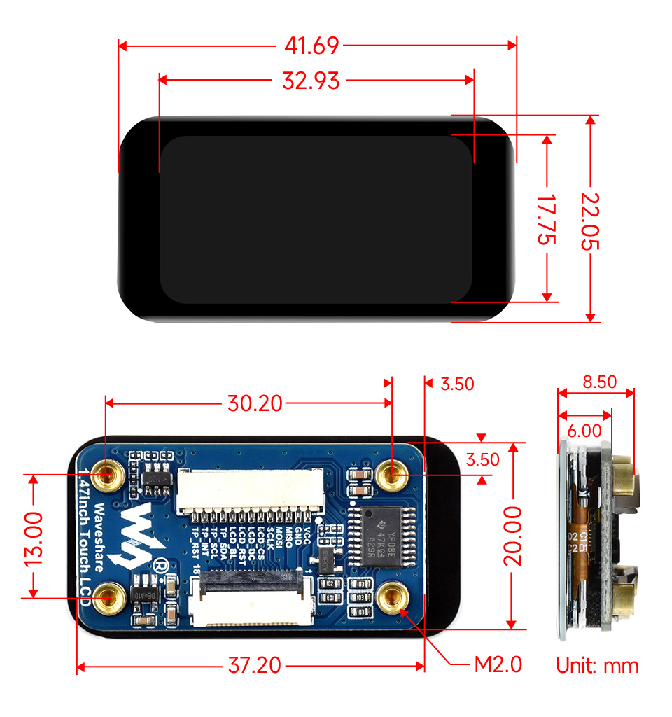 1.47inch Touch LCD display, outline dimensions