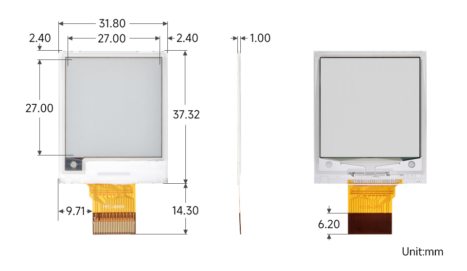 1.54inch e-Paper display (G), outline dimensions