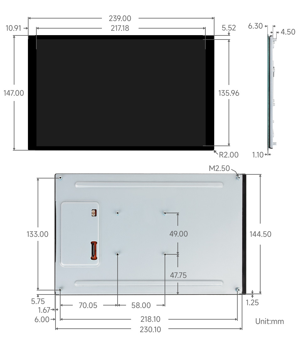 10.1inch capacitive touch display, outline dimensions