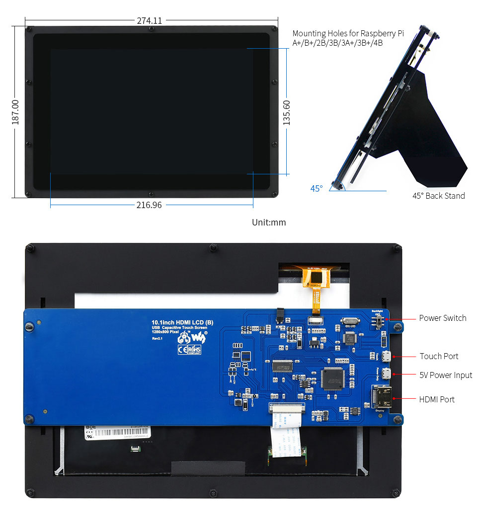 Ecran Tactile HDMI 10.1pouces LCD IPS 1280x800