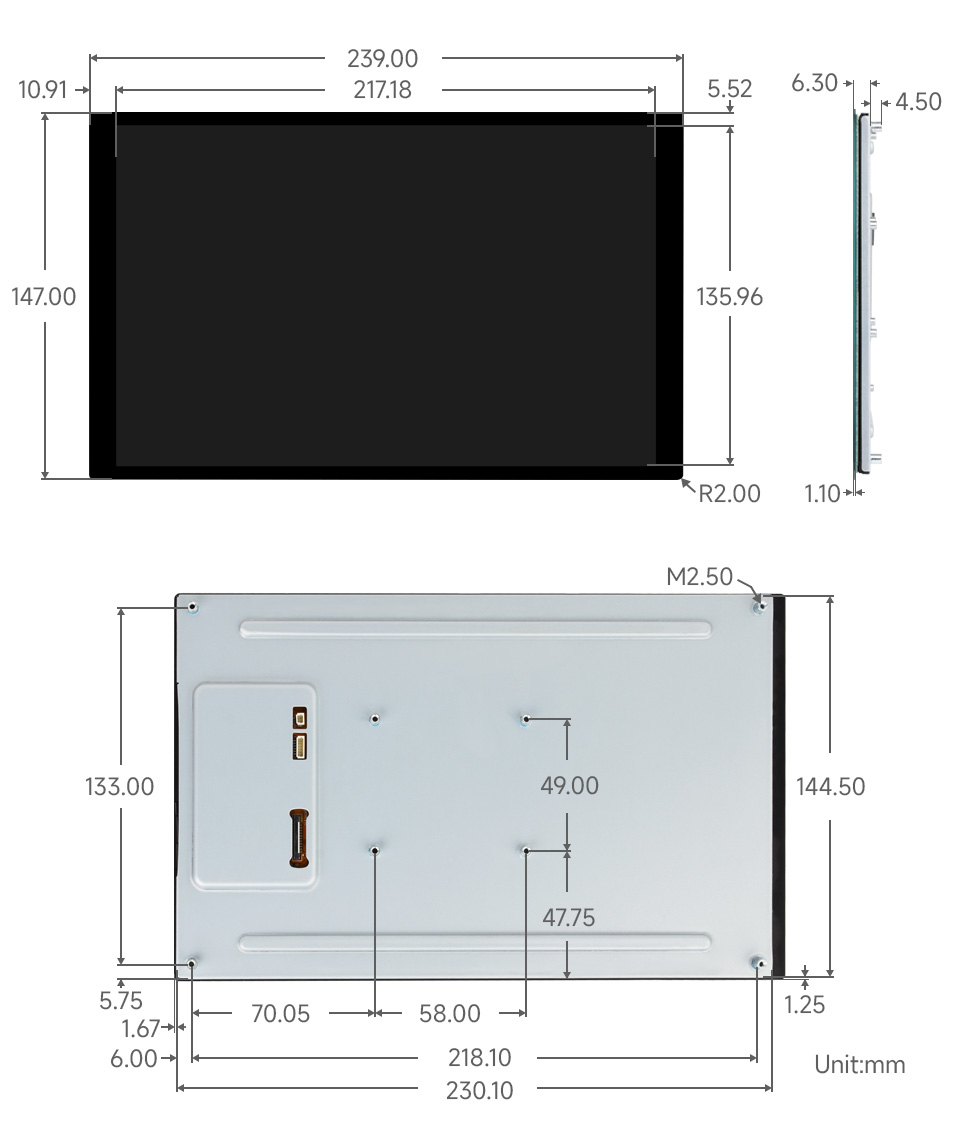 10.1inch capacitive touch display, outline dimensions