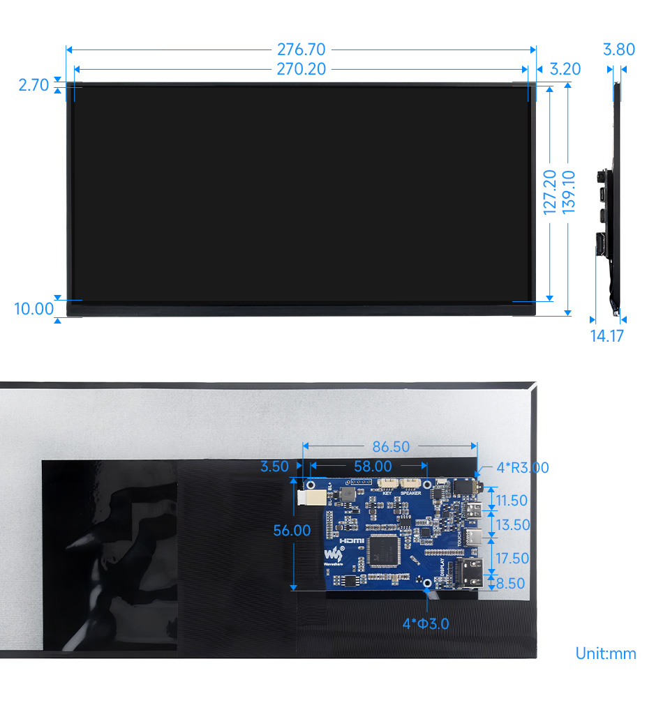 11.6inch 1768×828 LCD dimensions