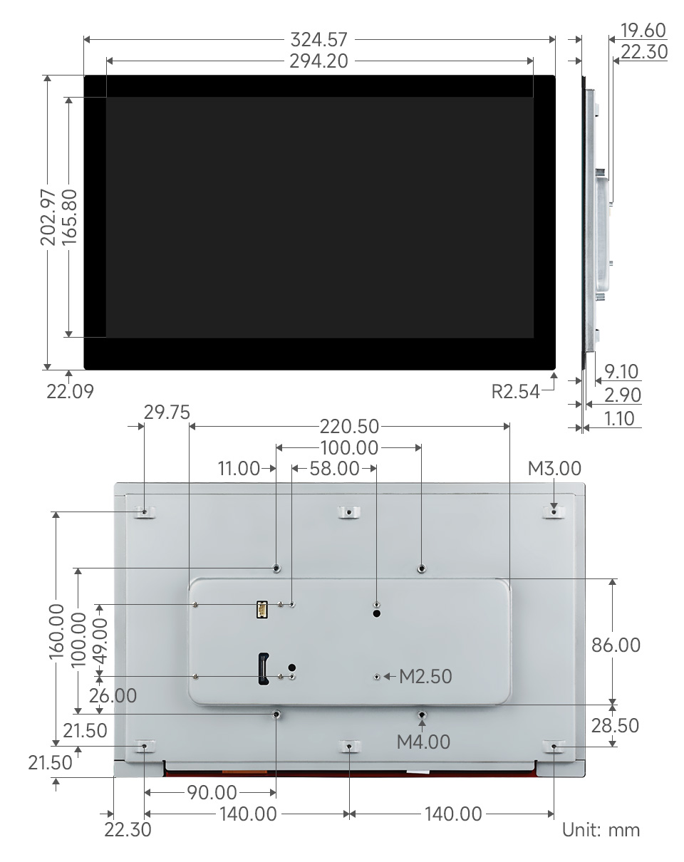 13.3inch DSI capacitive touch display, outline dimensions