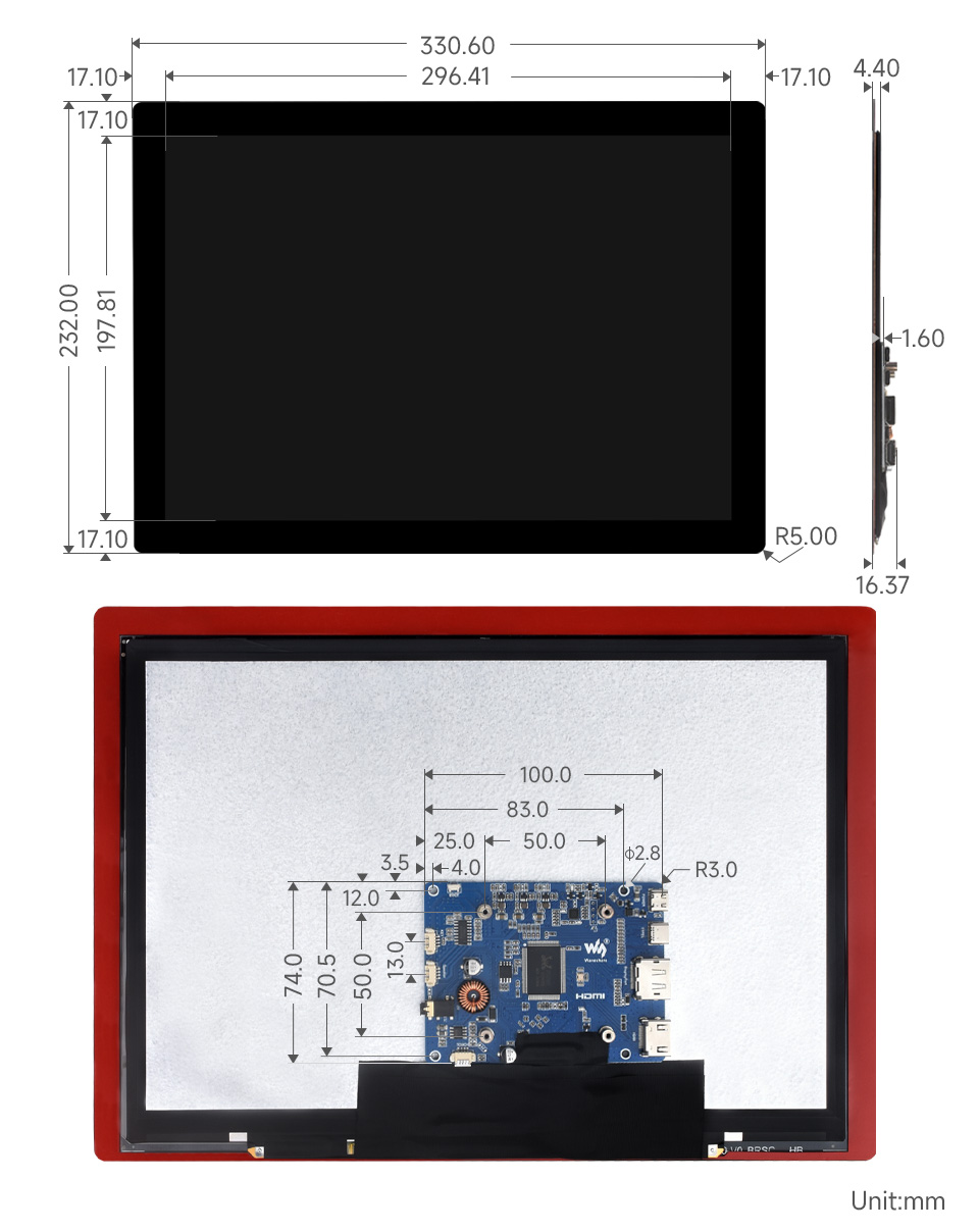 14inch 2K Capacitive Touch Display, dimensions