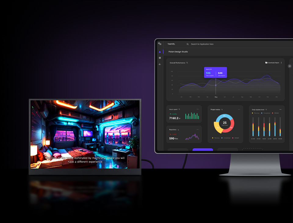 14inch Portable Monitor with Stand, dual-screen operation demo