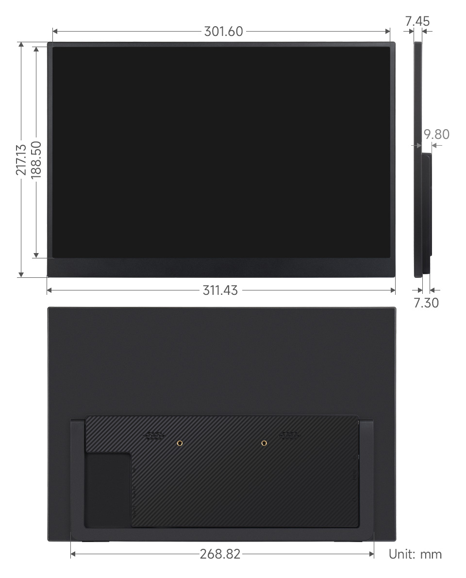 14inch Portable Monitor with Stand, outline dimensions