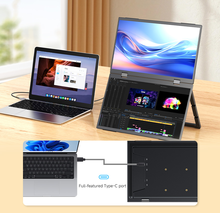 15.6inch Dual-Screen Portable Monitor, one cable connection for dual screens