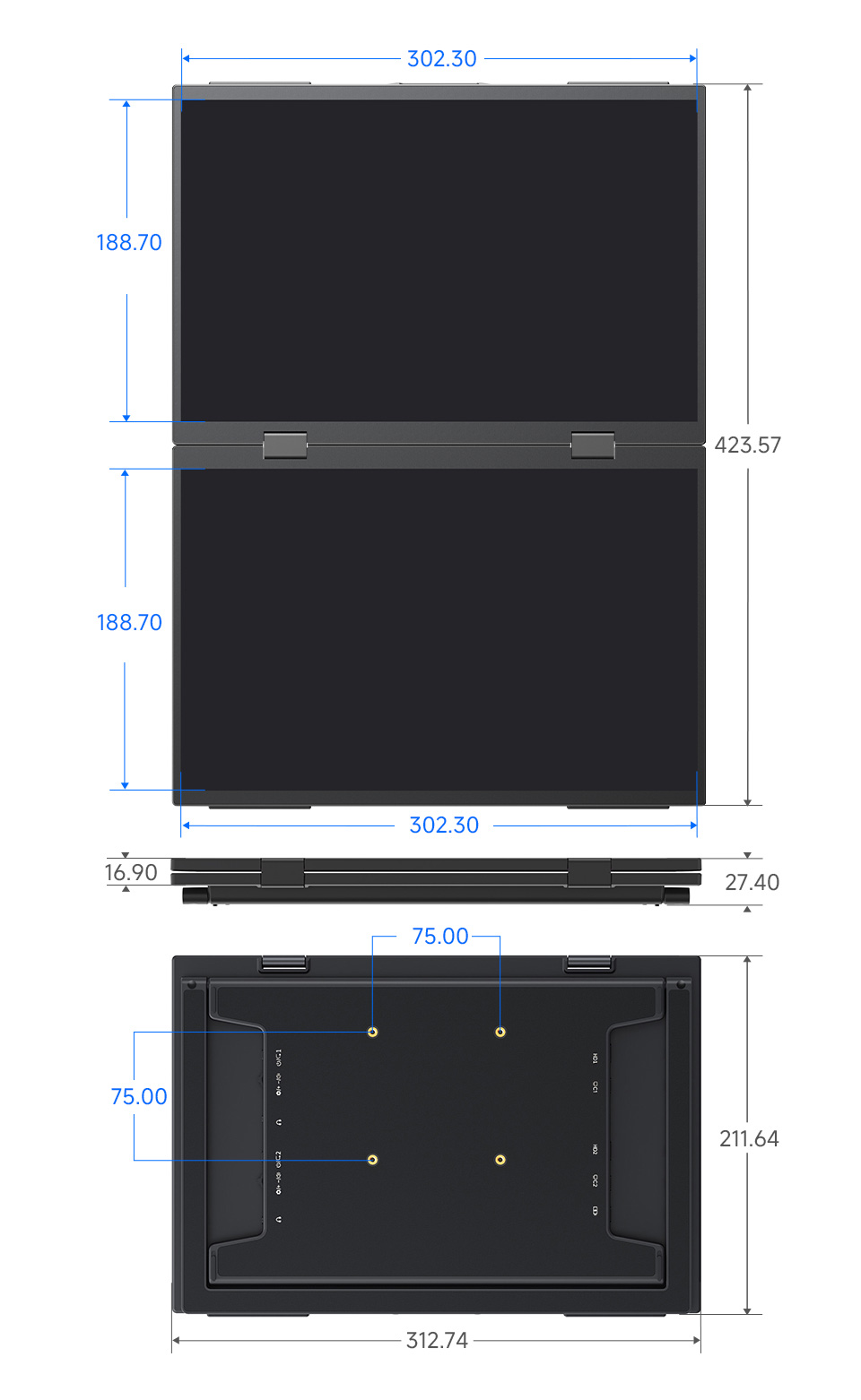 14inch Dual Monitor outline dimensions