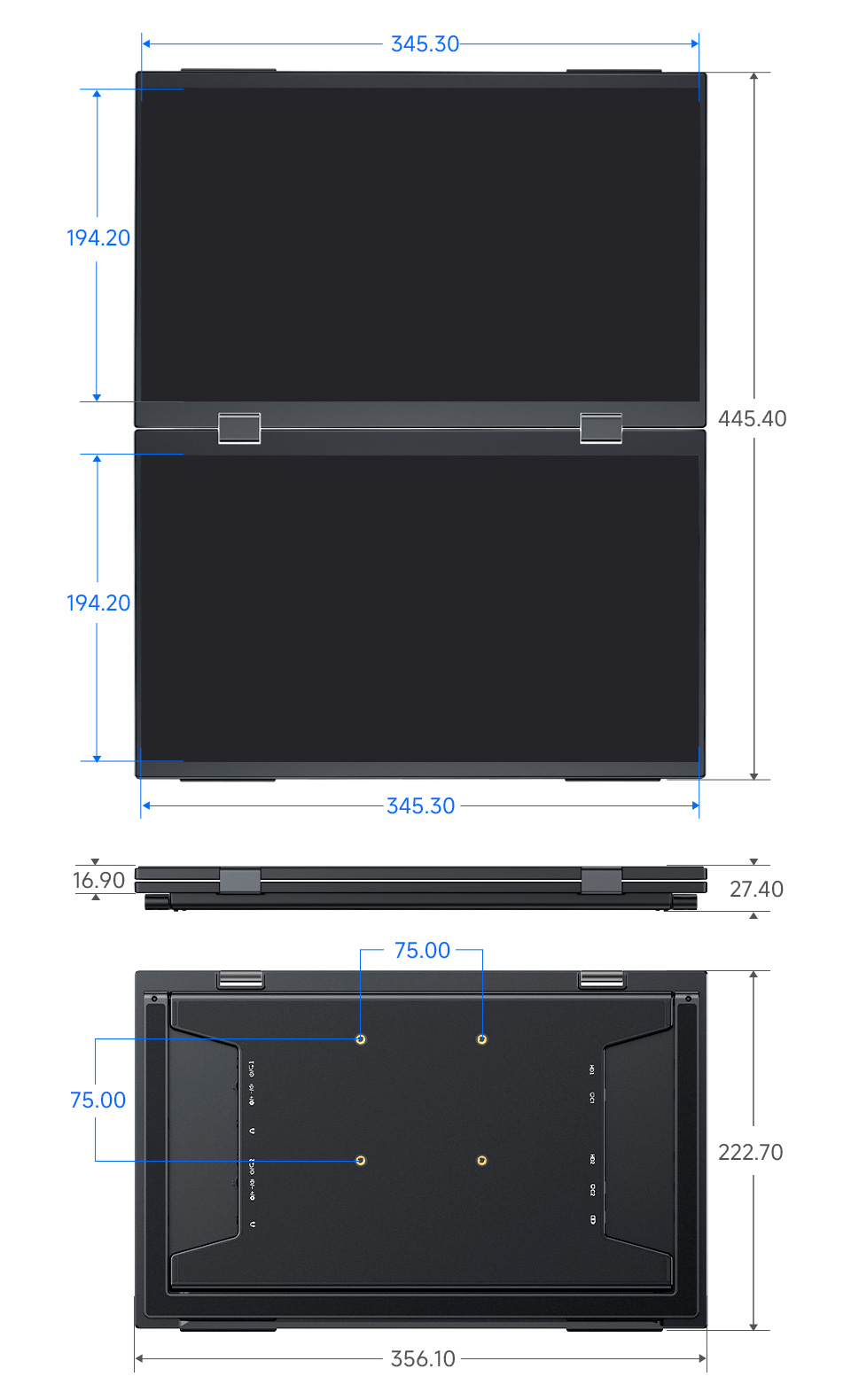 15.6inch Dual Monitor outline dimensions