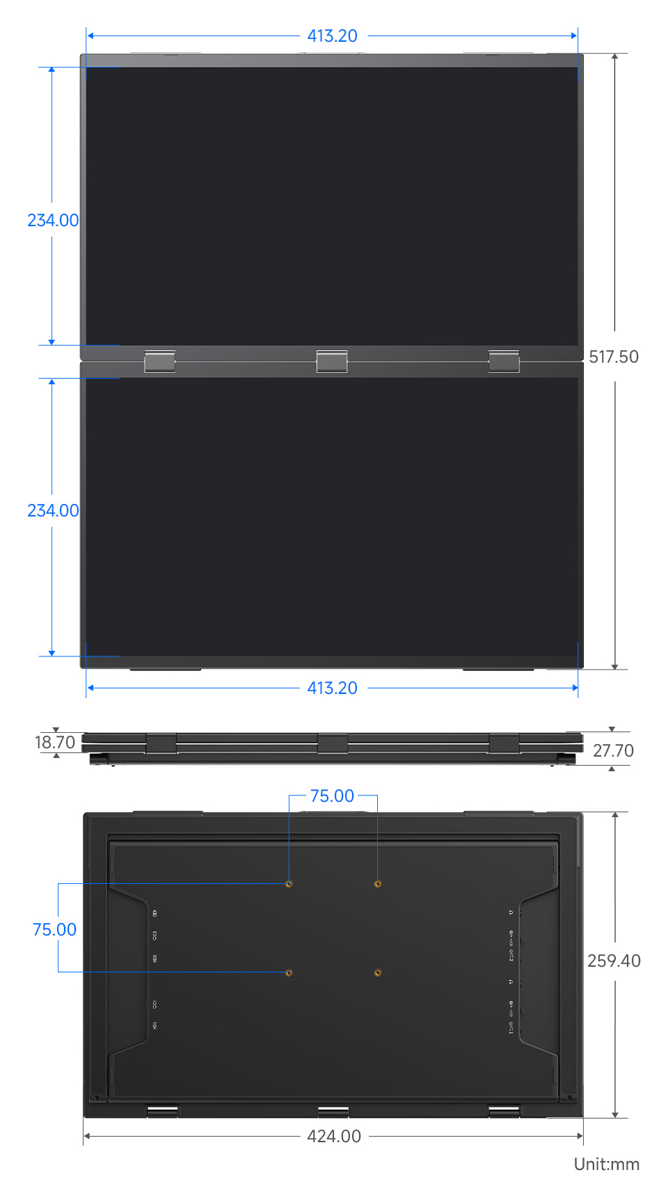 18.5inch Dual Monitor outline dimensions