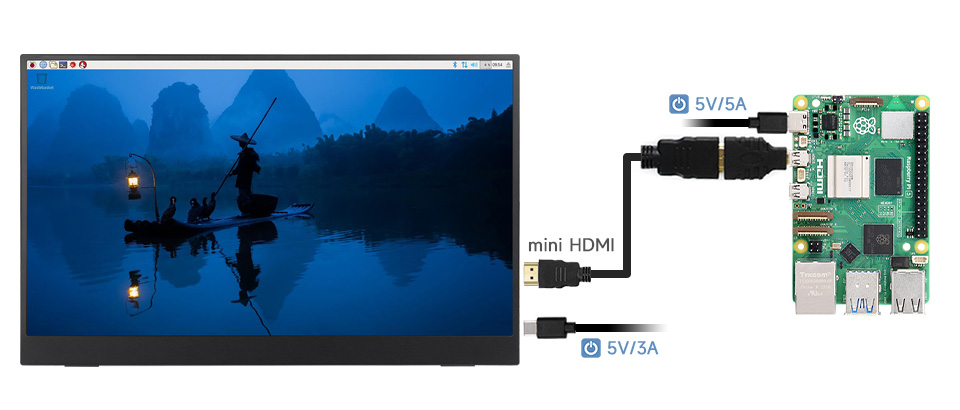 15.6inch Portable Monitor with Stand, working with Raspberry Pi 5
