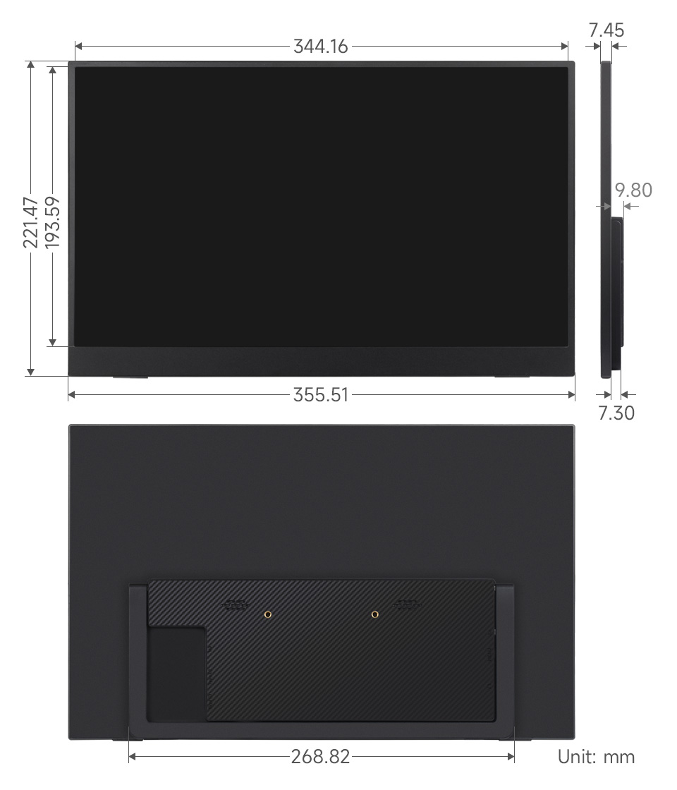 15.6inch Portable Monitor with Stand, outline dimensions