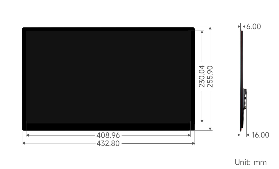 18.5inch Capacitive Touch Display, dimensions