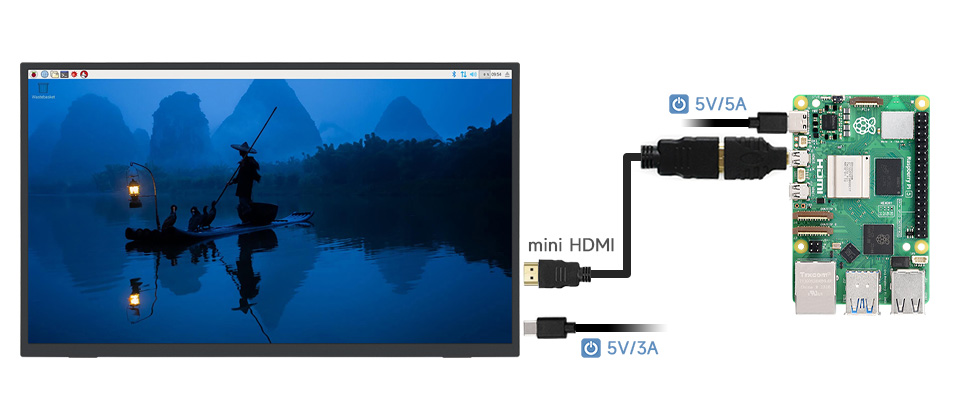 18.5inch Portable Monitor with Stand, working with Raspberry Pi 5
