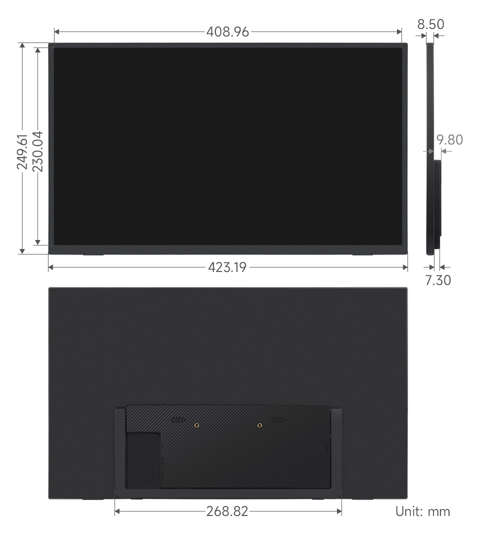 18.5inch Portable Monitor with Stand, outline dimensions